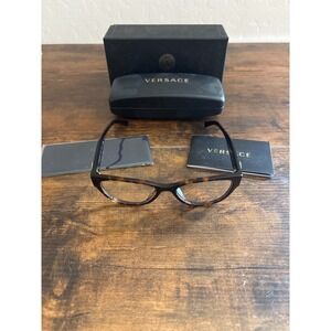 Versace MOD 3281-B-A Havana Tortoise Cat Eye Eyeglasses Gold Medusa Crystal 53mm